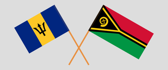 Crossed flags of Barbados and Vanuatu. Official colors. Correct proportion