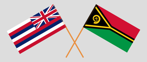 Crossed flags of The State Of Hawaii and Vanuatu. Official colors. Correct proportion