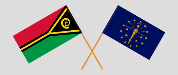 Crossed flags of Vanuatu and the State of Indiana. Official colors. Correct proportion