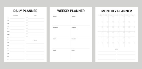 simple set planner for daily, weekly and monthly printable