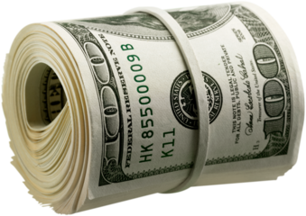 Dollar roll tightened with band. Rolled money isolated on white