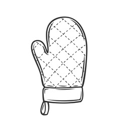 Oven mitt outline icon vector illustration. Line kitchen glove for cooking food, chefs protective potholder to cook meal in hot temperature of pot, hand drawn home kitchenware and tool silhouette