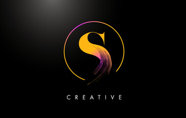 S Brush Stroke Letter Logo Design. Orange Purple Paint Logo Leters Icon.