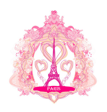 Eiffel tower artistic card, decorative floral banner