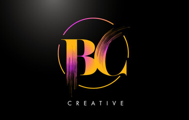 BC Brush Stroke Letter Logo Design. Orange Purple Paint Logo Leters Icon.