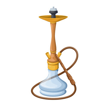Hookah vector illustration. Cartoon isolated hooka calabash with long pipe and glass bowl for water to smoke aroma tobacco, shisha or cannabis, traditional nargile accessory for smoking in lounge bar