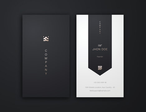 business card, dark gold and white vertical card name, vertical luxury editable business card template	