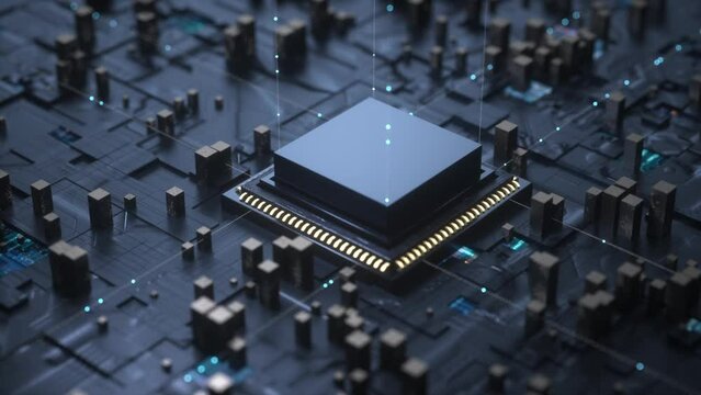 abstract technology IC chip on motherboard with 3d rendered