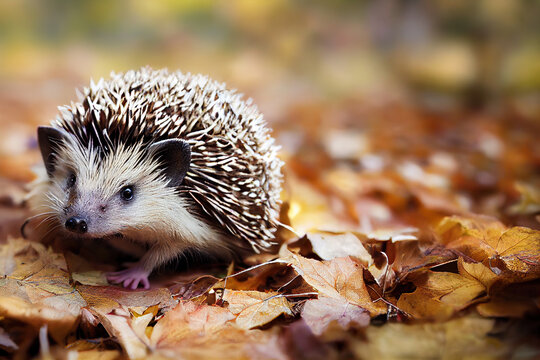 Igel im Herbstlaub mit Textfreiraum
