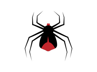 Cartoon image of a large black-red spider white background