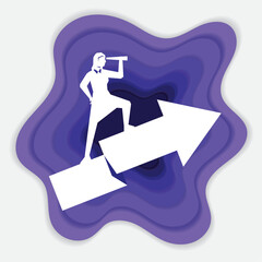 business woman with telescope in arrow