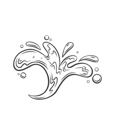 Fototapeta premium Water splash line icon vector illustration. Silhouette of surf spatters with abstract curve shapes, hand drawn outline sketch of sea or ocean wave drops drip, bubbles and spray of water or fluid