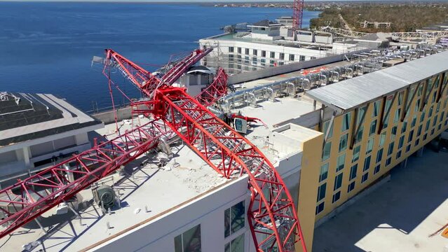 Aerial drone inspection video crane collapse at Sunseeker Resort Charlotte Harbor Hurricane Ian