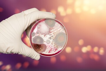Researcher hold a culture sample in petri dish