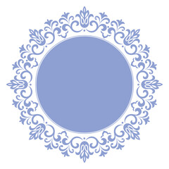 Decorative frame Elegant vector element for design in Eastern style, place for text. Floral blue and white border. Lace illustration for invitations and greeting cards