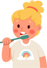 Teeth care flat icon Girl brush mouth Oral hygiene