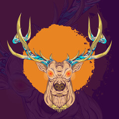 Moon deer monster with plant motif