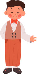 Fototapeta premium Waiter profession flat icon Boy in special uniform