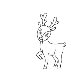 Cute deer. Coloring book. Christmas. New Year. Black and white vector image.