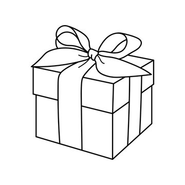 Gift box. Coloring book. Christmas. New Year. Black and white vector image.