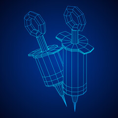 Medical syringe for injection. Wireframe vector illustration.