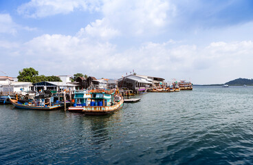 Fototapeta na wymiar Local fishing boats at Tap Lamu pier, Khao Lak, Phang Nga, Thailand