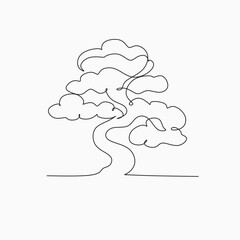 Tree line art drawing illustration. Minimalist logo