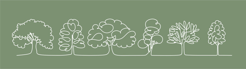 Continuous drawing of a tree on a white background. Vector illustration