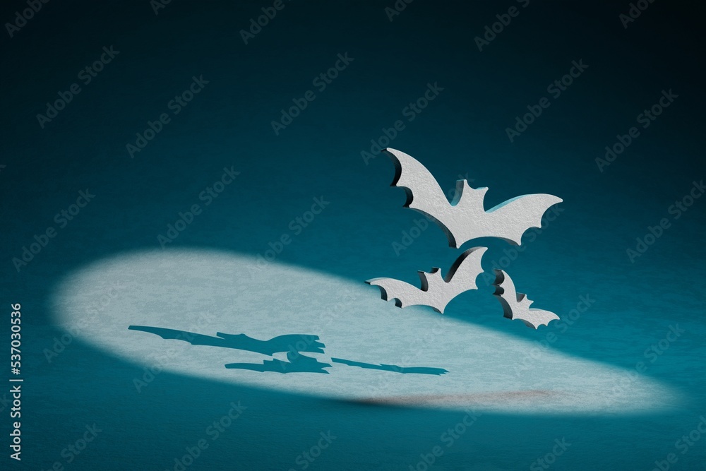 Poster beautiful abstract illustrations halloween bats symbol icon on a dark blue background. 3d rendering 