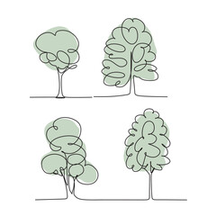 Continuous drawing of a tree on a white background. Vector illustration
