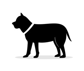 Dog silhouette. Boxer animal. Black canine isolated on white background. Standing puppy icon. Drawing pet labrador. Symbol for hunting. Vector