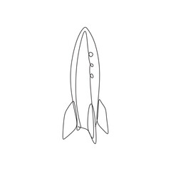 One continuous line drawing of spacecraft. Vector illustration. Rocket space ship launch. Spacecraft one line background.