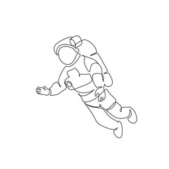 Astronaut catching star logo. Continuous one line drawing. Vector illustration