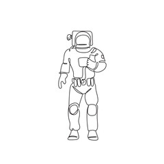 Astronaut catching star logo. Continuous one line drawing. Vector illustration