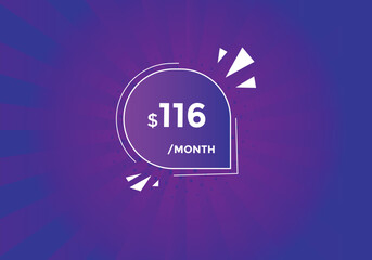 116 dollar price tag. Price $116 USD dollar only Sticker sale promotion Design. shop now button for Business or shopping promotion
