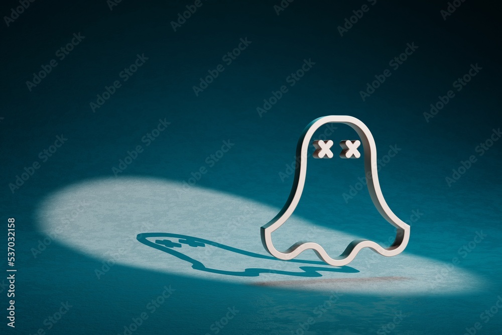 Poster Beautiful abstract illustrations ghost RIP symbol icon on a dark blue background. 3d rendering illustration. Background pattern for design.