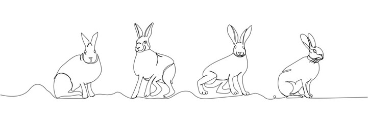 Set of rabbit, bunny, hare one line art. Continuous line drawing of pet, mammal, breed, zodiac, china, oriental, domestic, easter, bunny, animal, year new, 2023, hare.