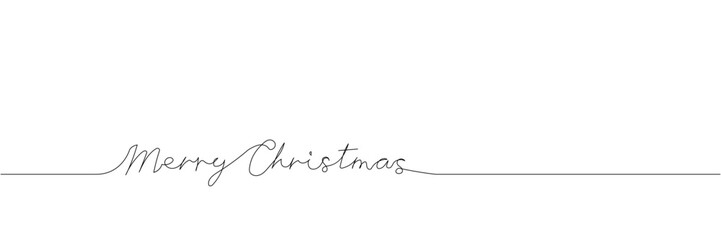 Greetings Merry Christmas, lettering one line art. Continuous line drawing of new year holidays, new year, congratulations, weekend, greetings, festive atmosphere, handwritten.