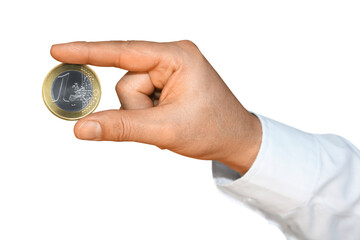 Gesture series: hand holding a euro coin