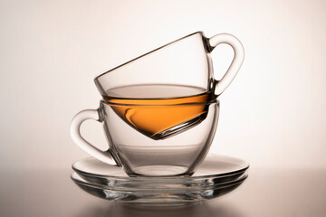 transparent mugs with tea on a white background