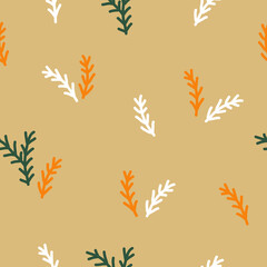 Christmas Xmas doodle seamless pattern background for textile wrapping paper Branch logo icon Cartoon cute design Children's style Fashion print clothes greeting invitation card cover flyer poster ad