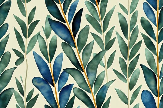 Square seamless pattern with watercolor tropical leaves. Watercolor wallpapers