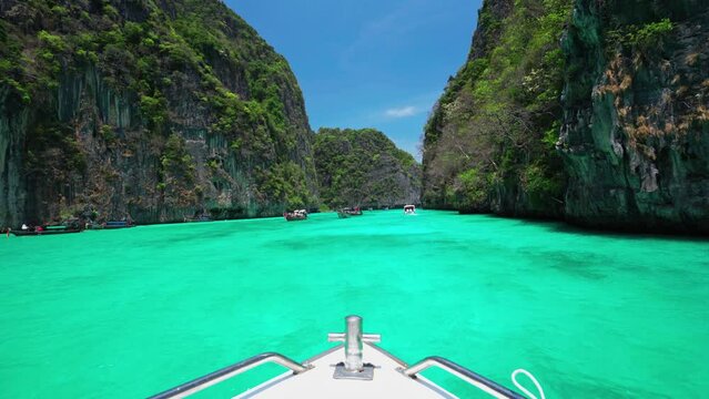 Cruise into Pi leh Lagoon at ko Phi Phi lay island in Krabi, Thailand