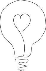 line drawing light bulb with heart drawing minimal illustrator.symbol idea and creative