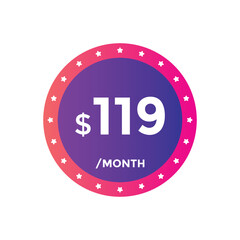 $119 USD Dollar Month sale promotion Banner. Special offer, 119 dollar month price tag, shop now button. Business or shopping promotion marketing concept
