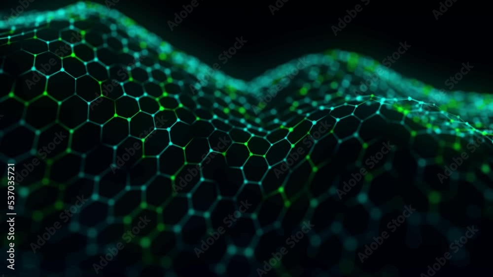 Poster technology background. abstract wave of hexagons. big data visualization. futuristic visualization o