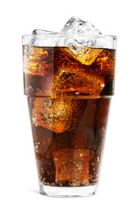 Glass of cola with ice cubes isolated on white background - obrazy, fototapety, plakaty