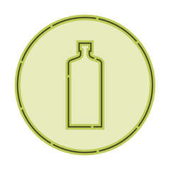 Illustration of bottle of schnapps in flat style in form of thin lines. In the form of background is circle of color drinks. Isolated object design beverage. Simple icon for restaurant, pub, party