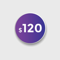 120 dollar price tag. Price $120 USD dollar only Sticker sale promotion Design. shop now button for Business or shopping promotion
