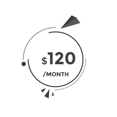 $120 USD Dollar Month sale promotion Banner. Special offer, 120 dollar month price tag, shop now button. Business or shopping promotion marketing concept
